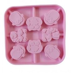 Forma silicon pentru acadele din ciocolata sau Acadele din zahar, Bunite, 8 cavitati, Roz, 21 cm, 497COF