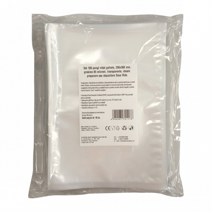 Pungi vidat gofrate, 250x300 mm, grosime 85 microni, transparente set 100 bucati