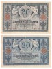 SV * Germania LOT 2 x 20 MARK 1915 * culori diferite (indigo -AUNC si albastru VF)