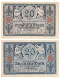 SV * Germania LOT 2 x 20 MARK 1915 * culori diferite (indigo -AUNC si albastru VF)
