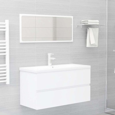 Set mobilier de baie, 2 piese, alb, lemn compozit foto