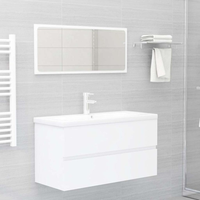 Set mobilier de baie, 2 piese, alb, lemn compozit