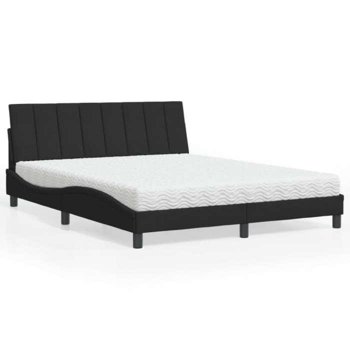 vidaXL Pat cu saltea, Hanko, negru, 160x200 cm, catifea 3208606