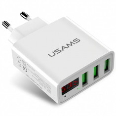 Incarcator Retea USB Usams CC35TC04, 3 x USB, 3A, Afisaj Led, Alb