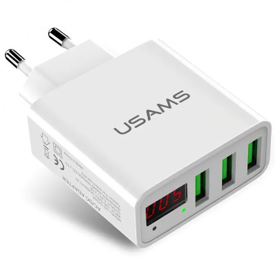 Incarcator Retea USB Usams CC35TC04, 3 x USB, 3A, Afisaj Led, Alb foto