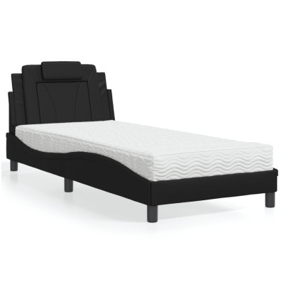 vidaXL Pat, Viana, cu saltea, negru, 90x190 cm, piele ecologică 3208761 foto