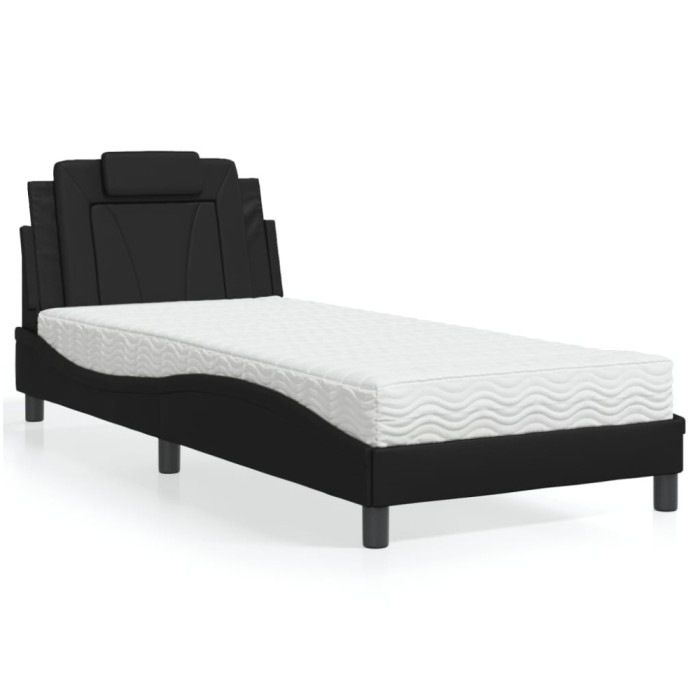 vidaXL Pat, Viana, cu saltea, negru, 90x190 cm, piele ecologică 3208761