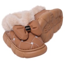 Ghete imblanite pentru copii, cu talpa groasa si fundite decorative, pentru interior si exterior, marimea 30-31, Maro