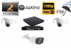 Kit supraveghere video mixt 3 camere, 1 exterior 2MP 1080P full hd IR30m si 2 nterior 2MP IR20m, live internet foto