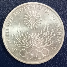 (A1082) MONEDA DIN ARGINT GERMANIA - 10 MARK 1972, LIT. F, OLIMPIADA DE LA MUNCHEN