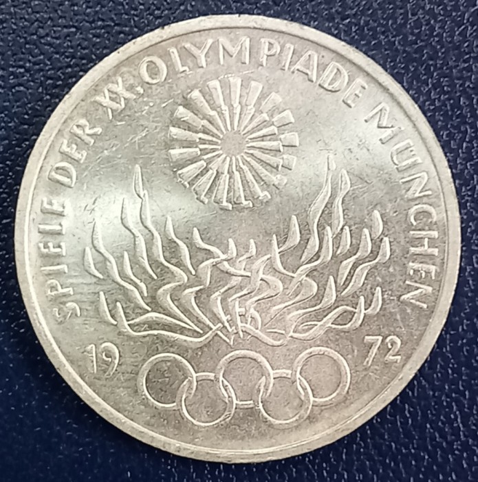 (A1082) MONEDA DIN ARGINT GERMANIA - 10 MARK 1972, LIT. F, OLIMPIADA DE LA MUNCHEN