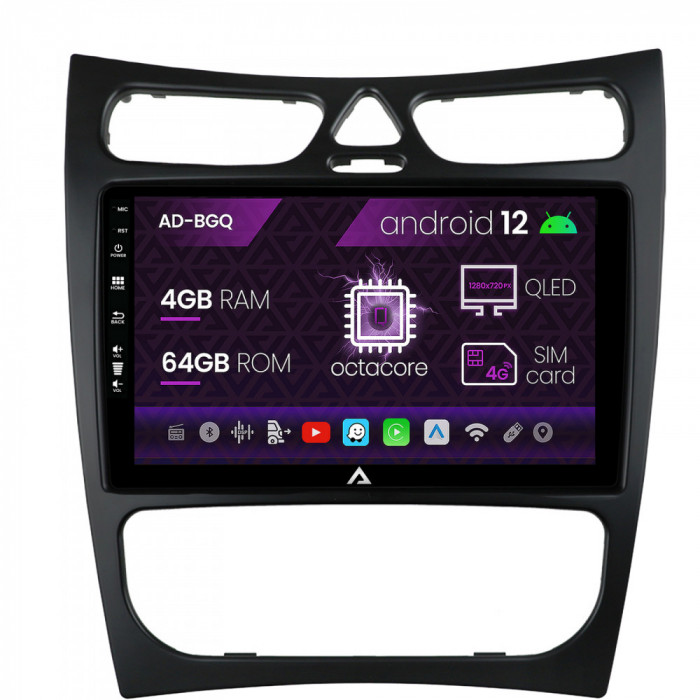 Navigatie Mercedes Benz CLK W209 (2000-2005) (2000-2005), Android 12, Q-Octacore 4GB RAM + 64GB ROM, 9 Inch - AD-BGQ9004+AD-BGRKIT416V2