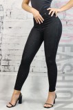 L889RR-1 Blugi tip colanti din denim elastic cu strasuri negre