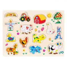 Puzzle Lemn Animale Ferma, 14 Piese, Dimensiuni 40x30 cm, Multicolor