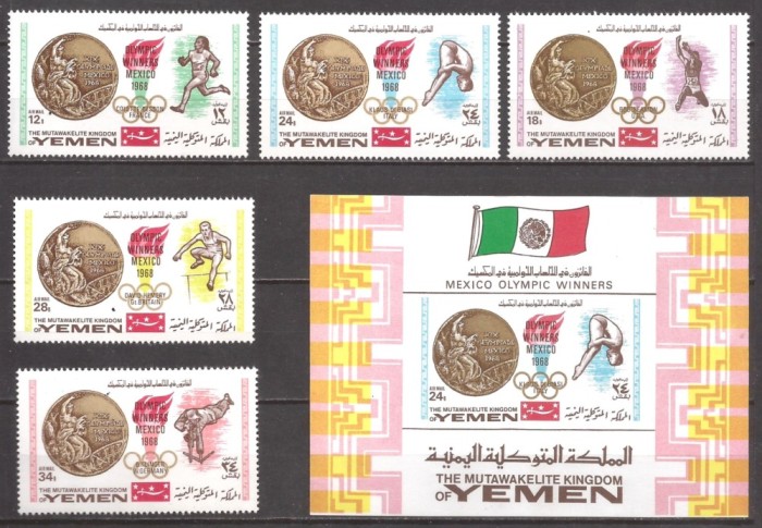 YEMEN 1968 SPORT J.O. DE VARA ( serie dt. + colita ndt. ) MNH
