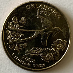 AMERICA QUARTER 1/4 DOLLAR 2008 LITERA P.(Pasarea de stat din Oklahoma),BU