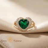 Cumpara ieftin Inel Inima Smaraldului Imperial , Inel placat cu aur 14K cu zirconia verzi si albe