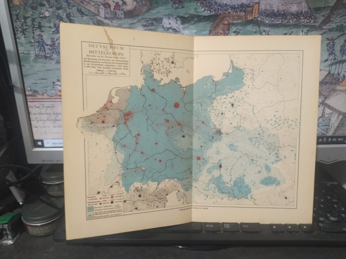 Hartă Germanii &icirc;n Europa Centrală, Deutschen in Mitteleuropa, c. 1930, Bibliographisches Institut AG Leipzig, 181