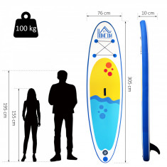 HOMCOM Placa Gonflabila SUP Stand Up Paddle cu Vasla Reglabila Albastra 305x76x10cm