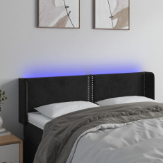 vidaXL Tăblie de pat cu LED, negru, 147x16x78/88 cm, catifea