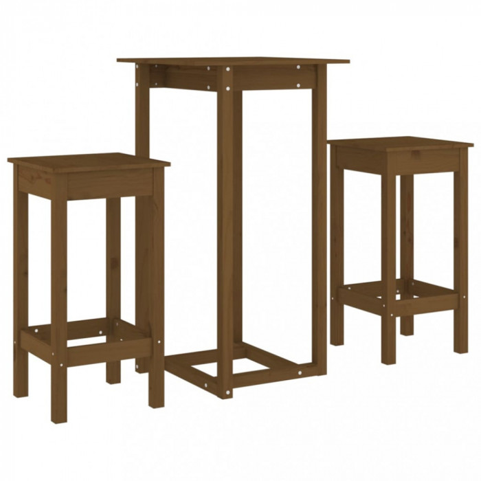 Set mobilier de bar, 3 piese, maro miere, lemn masiv de pin