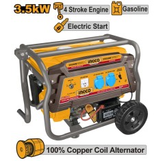 Generator curent electric, 3,5 kw, motor 4 timpi benzina, pornire electrica, aparat portabil de curent pentru santier sau uz casnic - Ingco GE35006ES