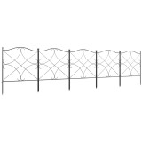 Outsunny Set Gard de Grădină cu 5 Panouri și St&acirc;lpi, Gard Decorativ din Metal, 305x62 cm, Negru | Aosom Romania
