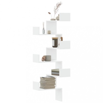 Gossi raft coltar perete alb 45x45x147 cm lemn prelucrat foto