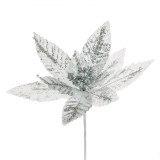 Floare Decorativă de Crăciun, Model Scurt, Culoare Argintiu, Material Poliester, Paiete și Glitter, 19cm, Oem