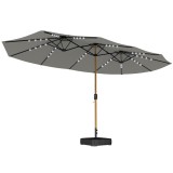 Outsunny Umbrelă dublă de grădină 4,6x2,6 m cu 48 LED-uri, bază inclusă, manivelă, saci de nisip, protecție UV, gri deschis | Aosom Romania