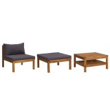 Set mobilier gradina perne gri inchis, 3 piese, lemn acacia