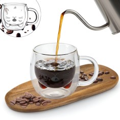 Cana cu dublu perete Koken, 250ml, termorezistenta, sticla borosilicata, transparenta, design modern