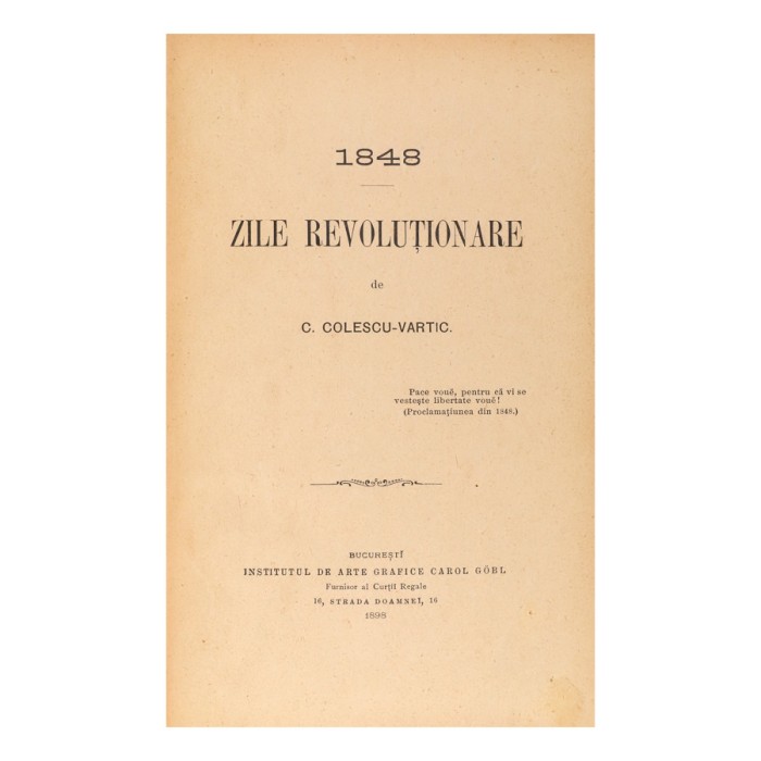 C. Colescu-Vartic, 1848 - Zile Revoluționare, 1898