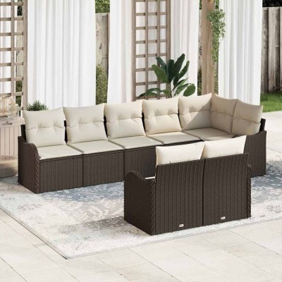 vidaXL Set de canapele pentru grădină 8 pcs maro și alb Rattan poli 3354417 foto