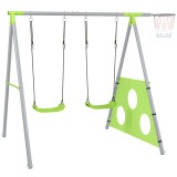 AIYAPLAY Leagăn de Grădină 3 &icirc;n 1 pentru Copii 3-8 Ani cu Coș de Baschet și Poartă de Fotbal, 238x180x182 cm, Verde | Aosom Romania