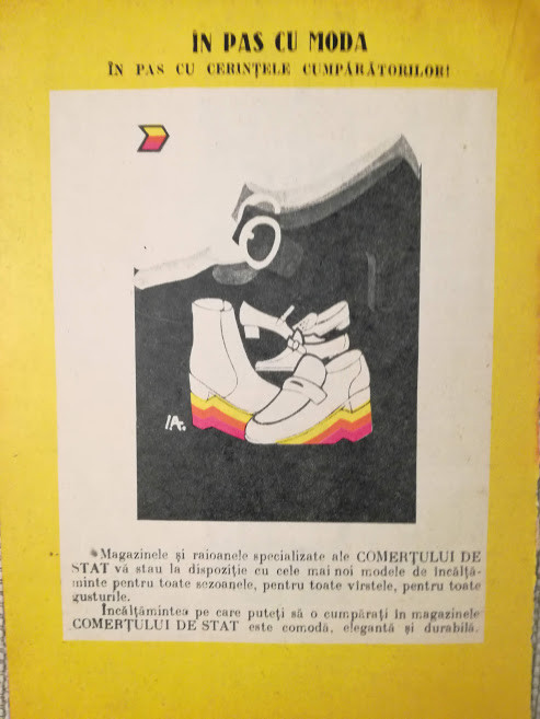 Reclamă modă, &icirc;ncălțăminte, comerțul de stat, 1982, 24 x 16,5 cm, comunism