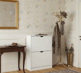 Dulap pentru depozitare pantofi KL Carey, 2 usi rabatabile, 4 rafturi, Pal Melaminat, alb