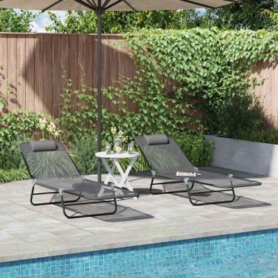 vidaXL Șezlong pliabil 2 pcs Gri 182 x 55 x 85.5cm Textilenă 42003161 foto