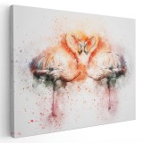 Tablou canvas pereche de flamingo acuarela alb, roz, portocaliu 1131 Tablou canvas pe panza CU RAMA 70x100 cm