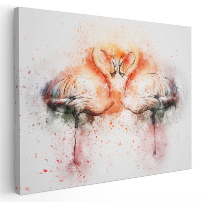 Tablou canvas pereche de flamingo acuarela alb, roz, portocaliu 1131 Tablou canvas pe panza CU RAMA 40x60 cm foto
