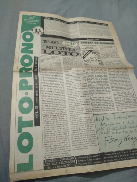 ZIAR LOTO-PRONO NR,6 10 FEBROARIE 1992