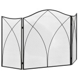 HOMCOM Parasc&acirc;ntei pentru Șemineu din 3 Părți Pliabil cu Decorațiuni, Paravan de Protecție din Metal, 126x2x76 cm, Negru | Aosom Romania