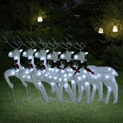 vidaXL Reni de Crăciun, 6 buc., alb, 120 LED-uri foto