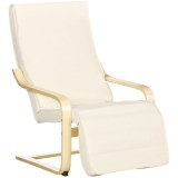 HOMCOM Fotoliu Relax cu Suport pentru Picioare Reglabil &icirc;n 5 Nivele și Tetieră, 66,5x94x100 cm, Crem | Aosom Romania