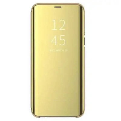 Husa Flip Mirror Samsung Galaxy A01 2020 Gold Clear View Oglinda foto