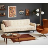 Cumpara ieftin Canapea Extensibila Glamour Crem Catifea 219 cm, Rabatabila Click-Clack, Arcuri+Spuma, Buzunare Laterale