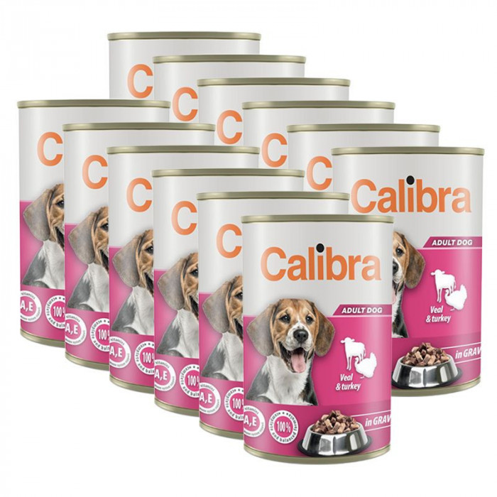 Conservă Calibra Dog Adult vițel și curcan 12 x 1240 g
