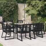 Set mobilier gradina vidaXL, 7 piese, ratan PVC negru, masa sticla securizata 160x80 cm, scaune ergonomice otel