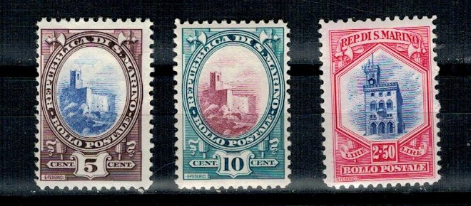 San Marino 1929 - uzuale, Mi145,146,157 nestampilate