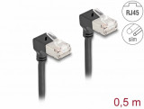 Cablu de retea RJ45 Cat.6A S/FTP Slim unghi 90 grade jos/jos 0.5m Negru, Delock 80298
